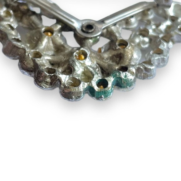 Vintage Silver Tone V Shaped Rhinestone Cluster Brooch Pin Large Statement - Picture 4 of 4